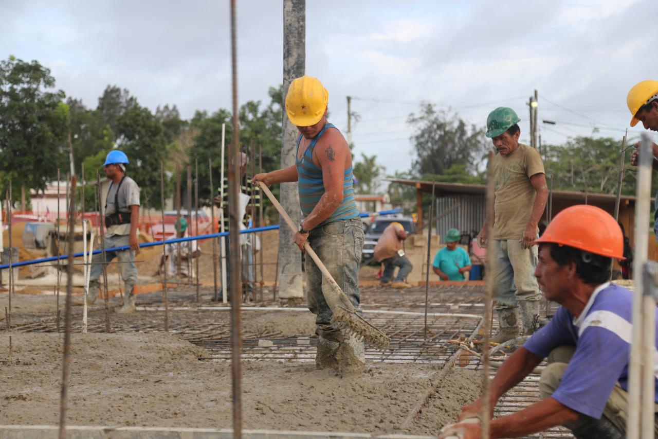 Concrete placement during the UNOPS hospital construction work in Belize